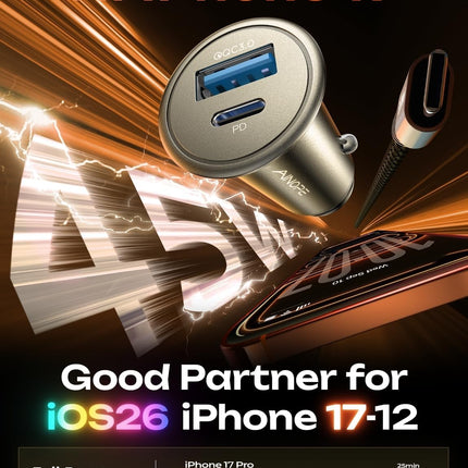 67.5W for Iphone 17 Car Charger USB C Fast Charge, PD 45W USB C Car Charger Adapter, All Metal Cigarette Lighter Adapter Fit Iphone 17 Pro 16 15 Pro Max Air Samsung S25 Android